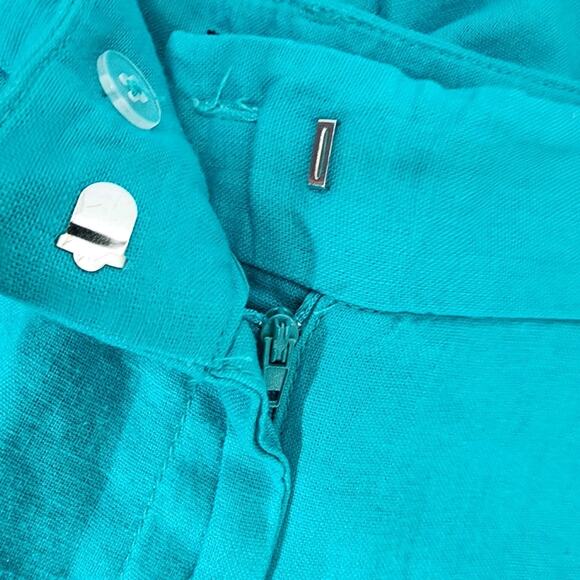Zac & Rachel Womens Cropped Pants Size 12 Linen Blend Button Detail Pockets Blue - Picture 5 of 9